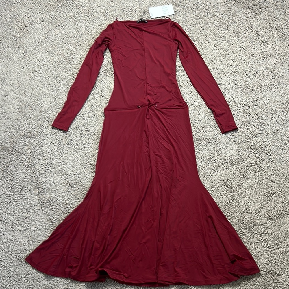 NWT ZARA LONG GODET DRESS - Dark red - Picture 3 of 12